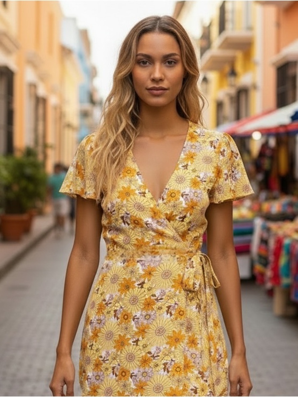 Forever 21 floral puff sleeve wrap mini dress 1x